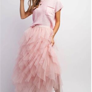 Pink Tiered Maxi  TULE Skirt with Ruffles for Prom